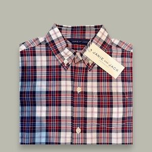 Janie and Jack NWT Tartan Plaid Poplin Button-Down Long-Sleeve Shirt Size 3T